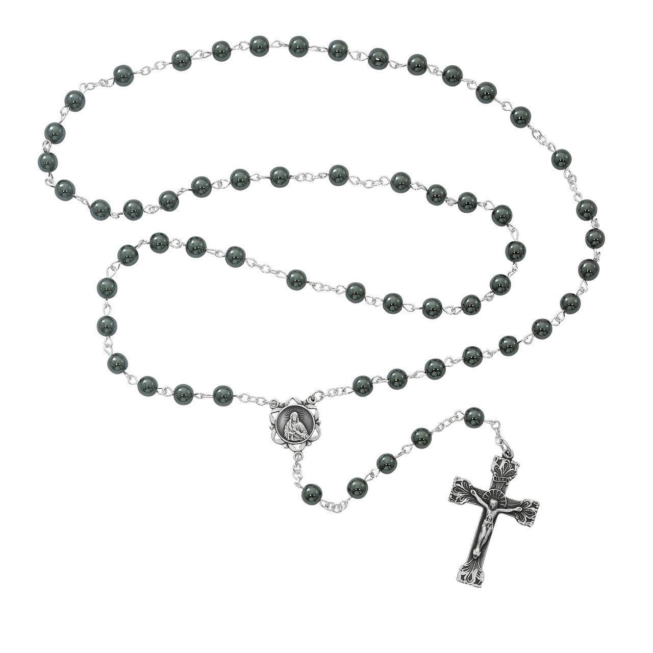 Genuine Hematite Rosary, 6mm beads
