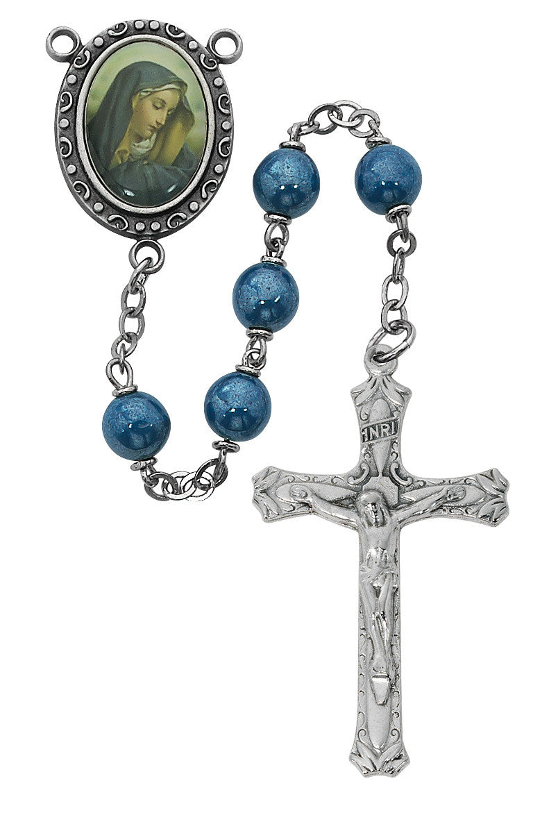 Our Lady of Sorrows Blue Rosary, 7mm beads