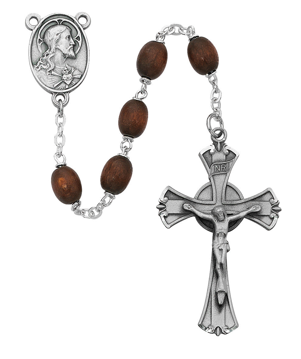 Brown Wood Rosary, 6x8mm oval beads