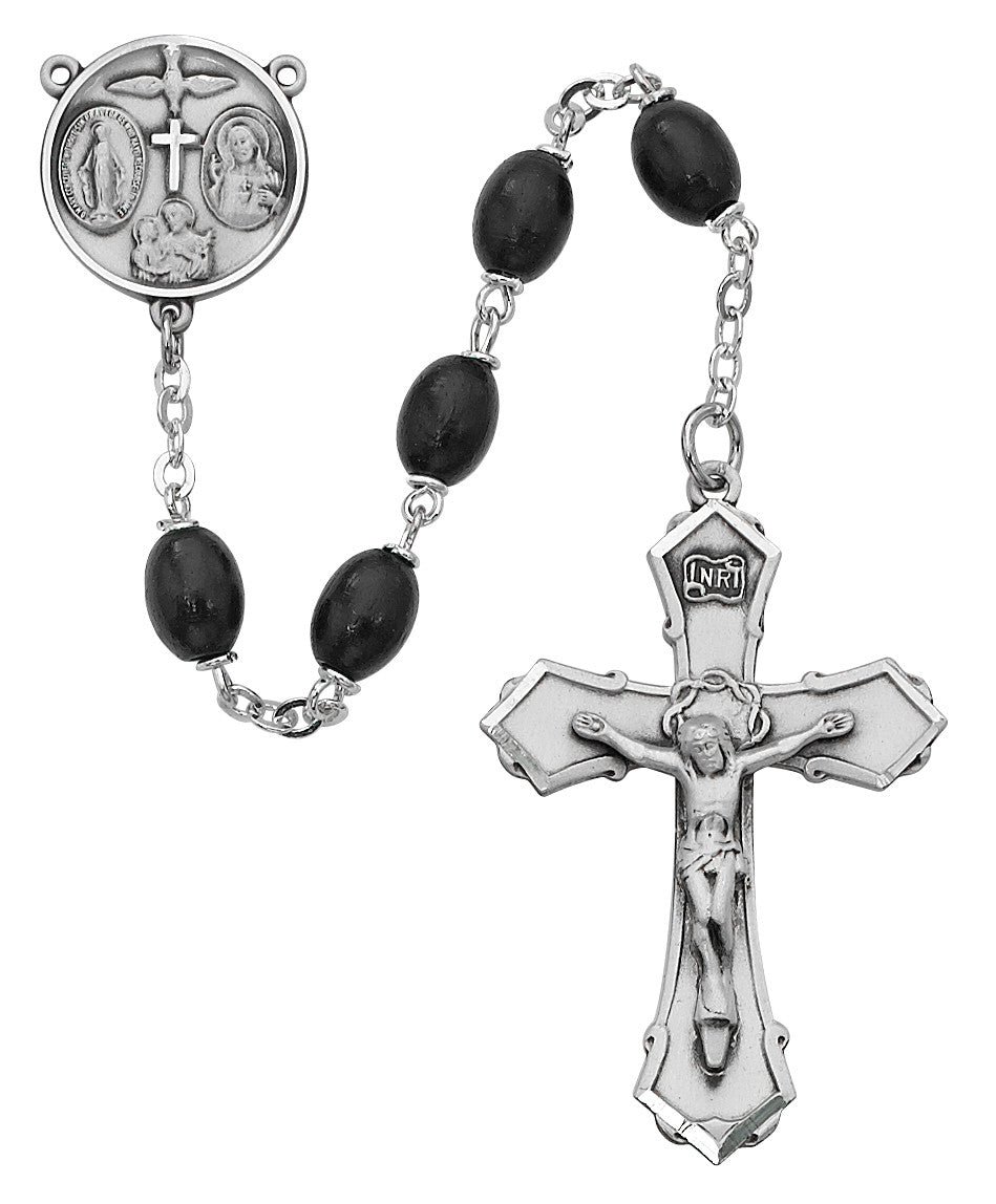 Black Wood Rosary, 6x8 oval beads