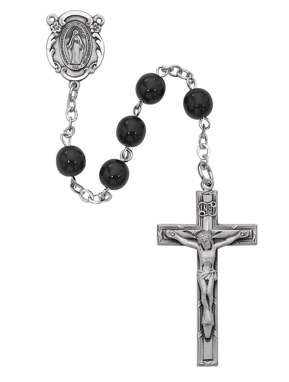 Black Glass Rosary, 7mm beads
