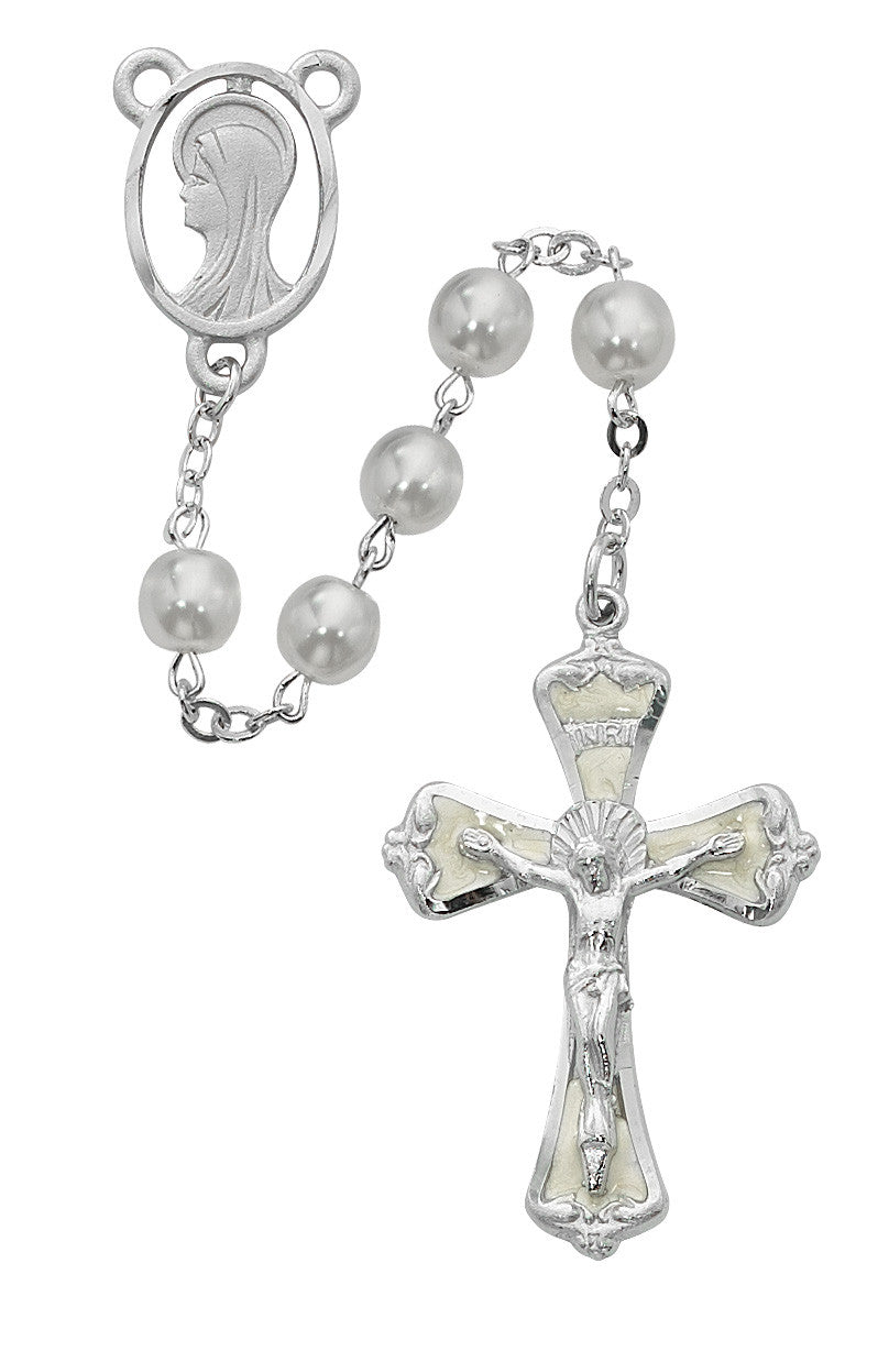 Pearl and Enamel Rosary, 6mm beads