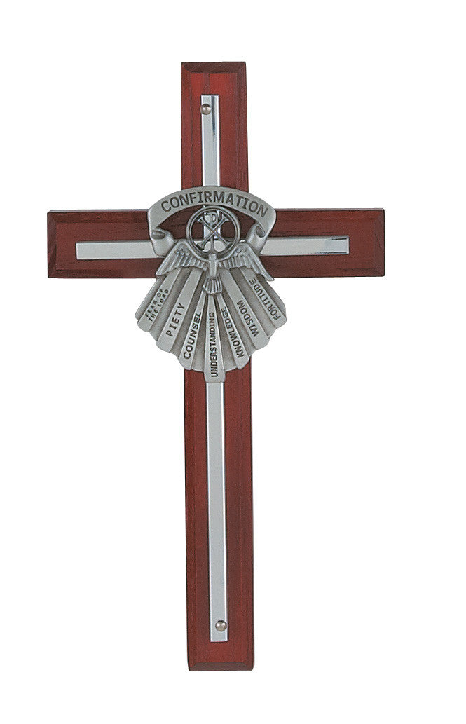 Seven Gifts of the Holy Spirit Wood Confirmation Cross, 7" tall