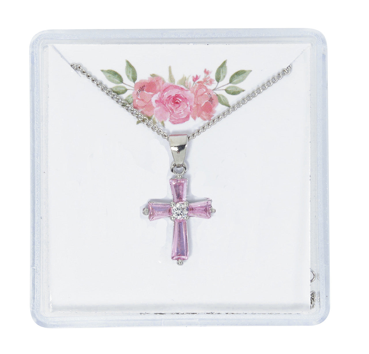 Pink Cross Pendant with 16" chain