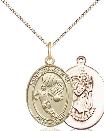 Basketball with Saint Christopher medal S5022, Gold Filled