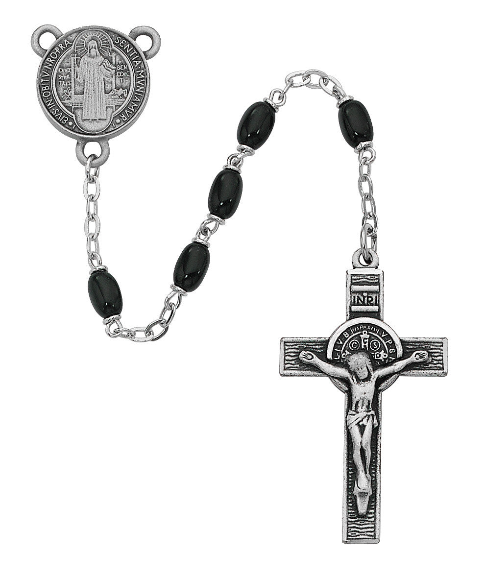 St. Benedict Rosary, 4x6mm black oval beads
