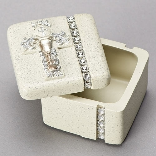 First Communion Silver Scroll Design Keepsake Box