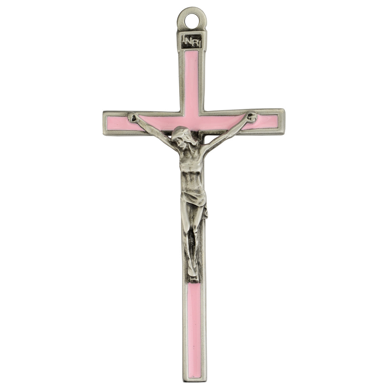 Pink Enamel Crucifix 5" tall