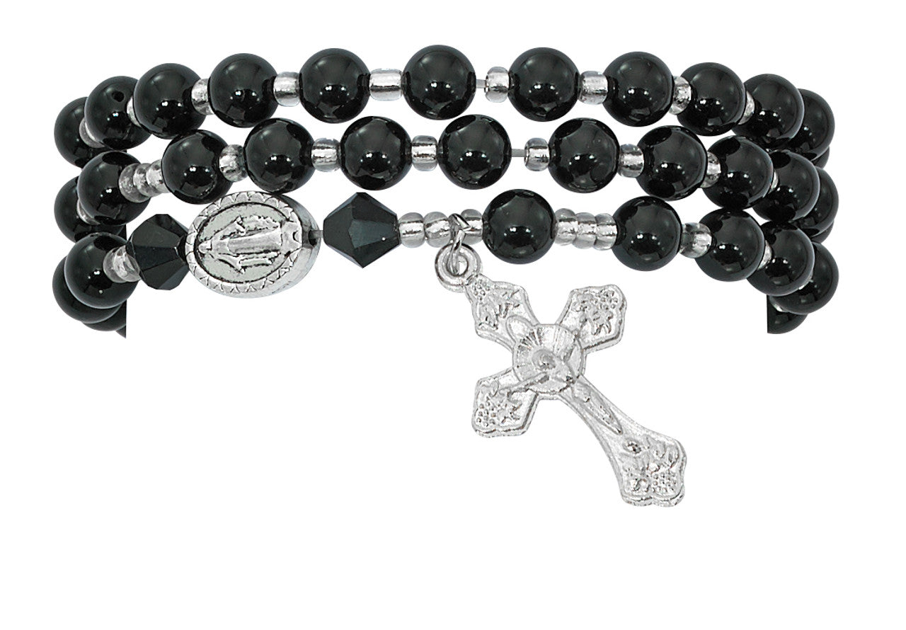 Black Agate Twist Rosary Wrap bracelet