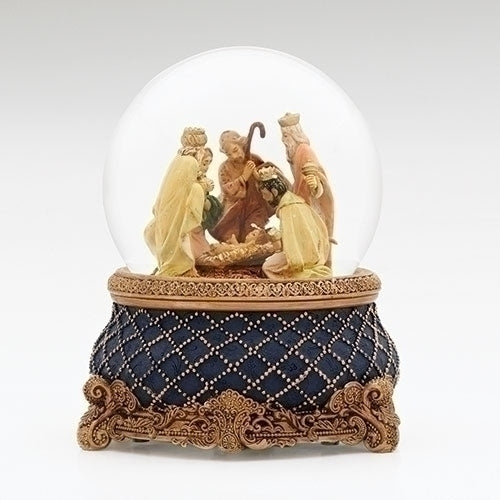 Three Kings adoring Baby Jesus Waterdome, Musical, 6.75" tall
