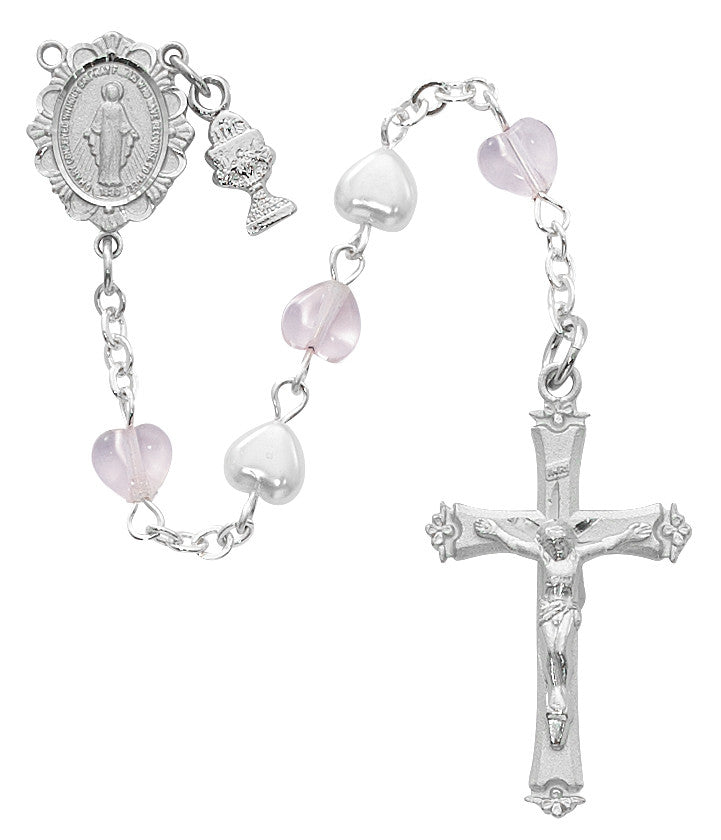 Pearl & Pink Crystal Heart Rosary