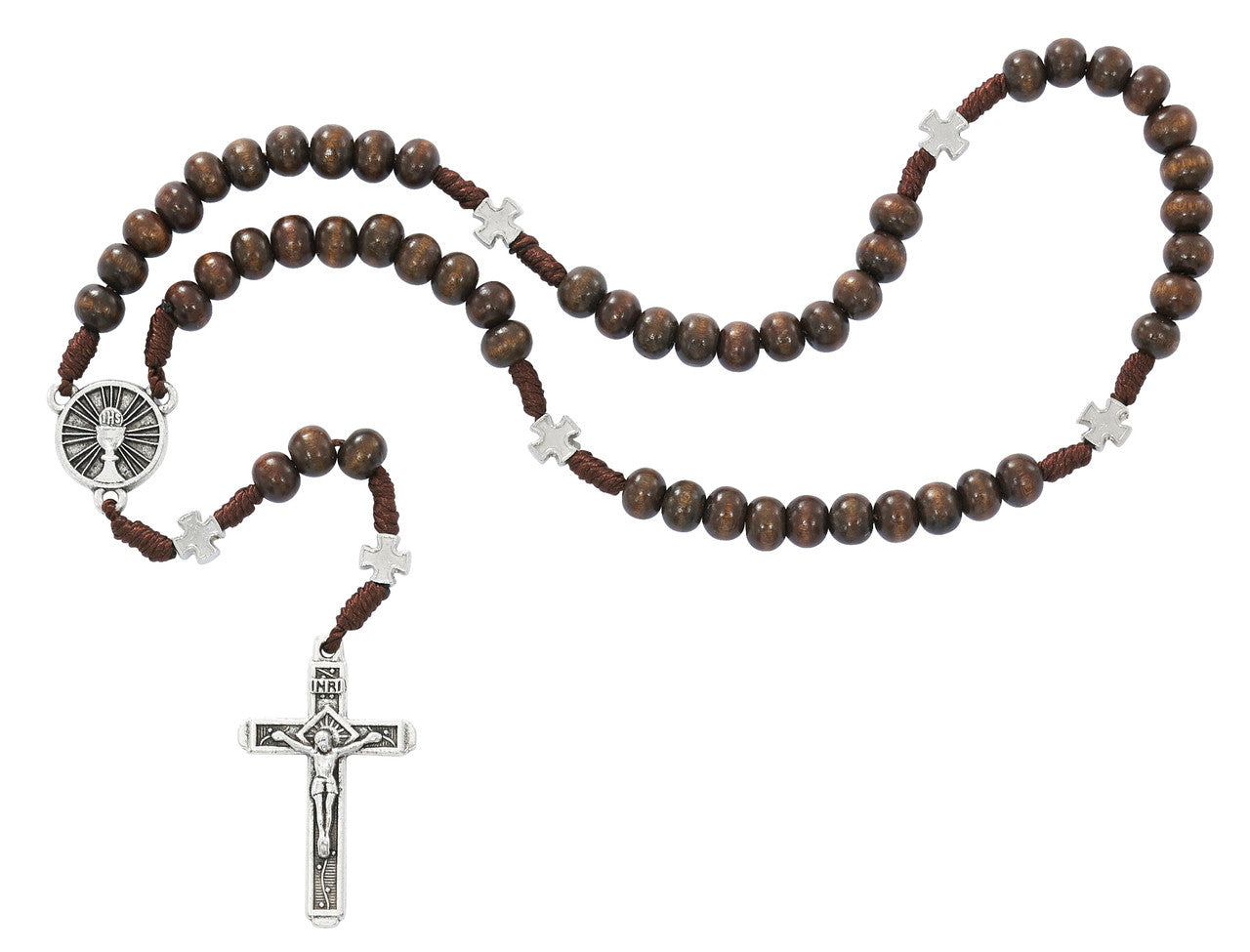 First Communion Brown Corded Rosary, 7mm Beads