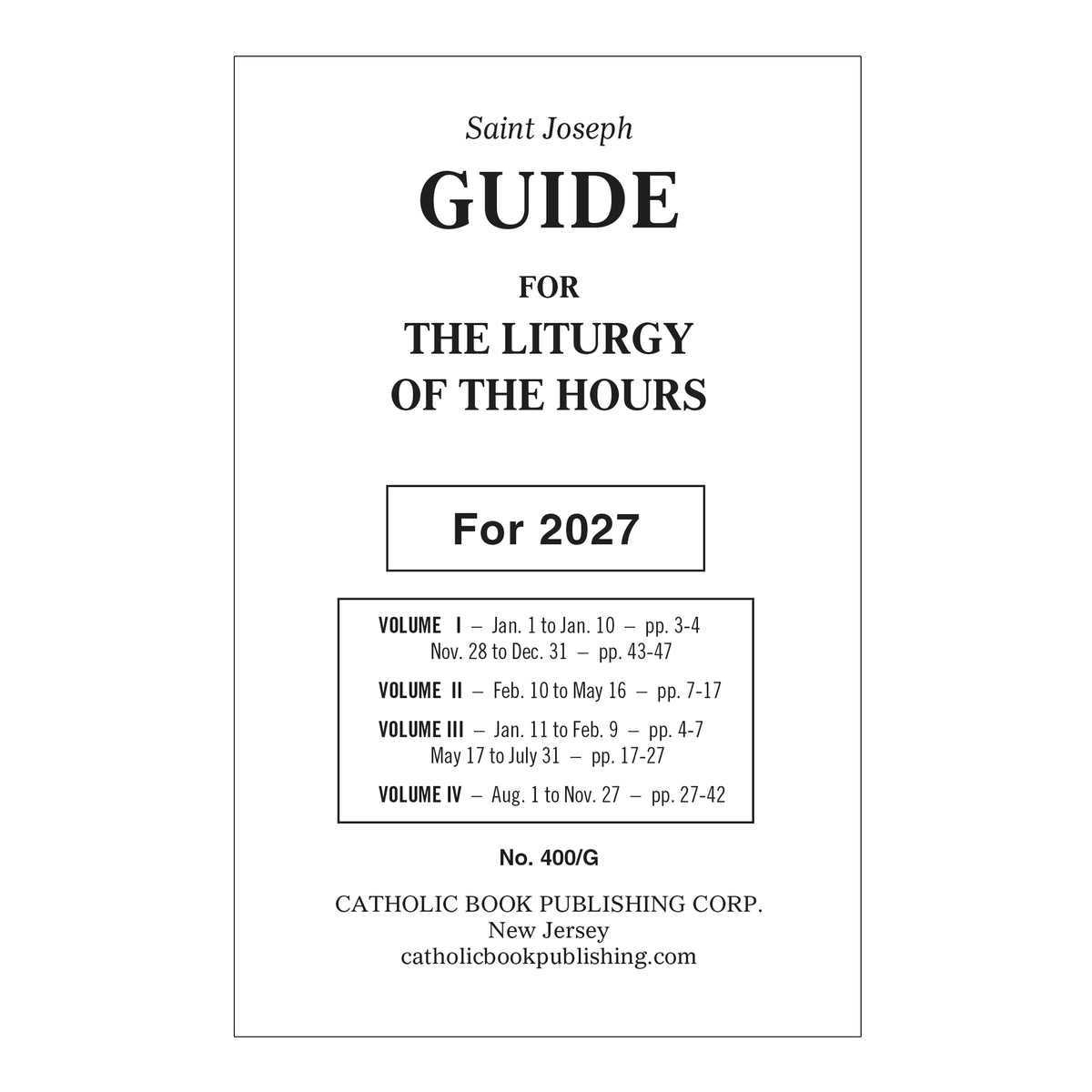 2027 Liturgy of the Hours Guide 400/G for the 4-volume set