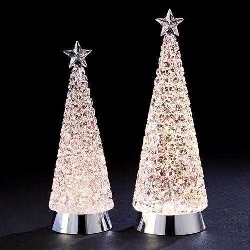 Cube Lighted Swirl Trees, set of 2, (12" and 14" tall), LED