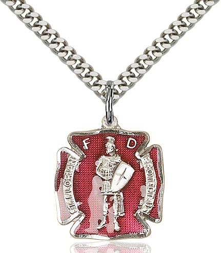Saint Florian medal 0070E4 with red enamel, Pewter