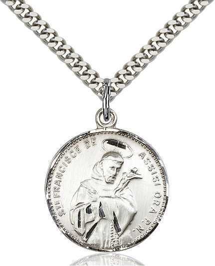 Saint Francis of Assisi round medal 01014, Pewter
