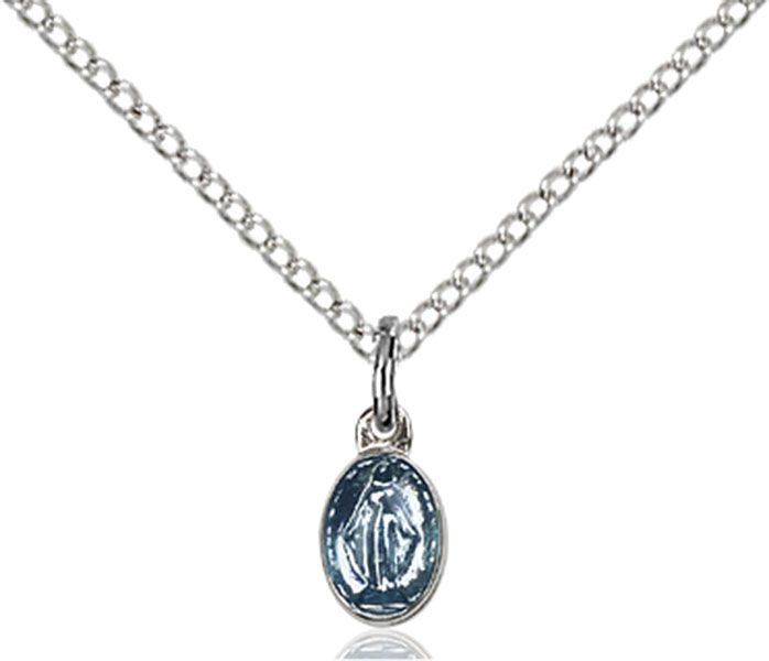 Miraculous medal 02054 with blue enamel, Pewter