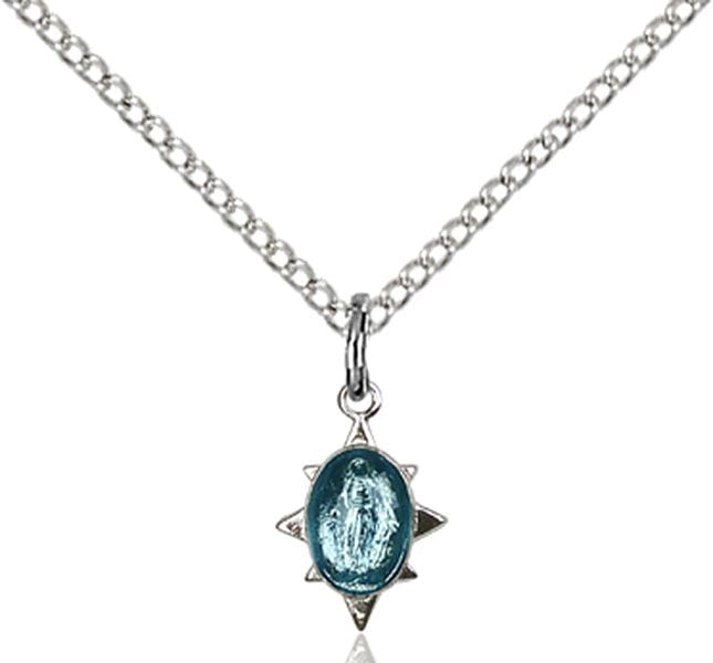 Miraculous medal 02124 with blue enamel, Pewter