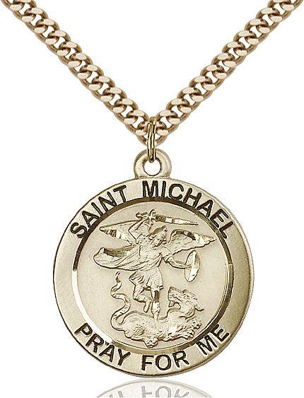 Saint Michael the Archangel round medal 40822, Gold Filled