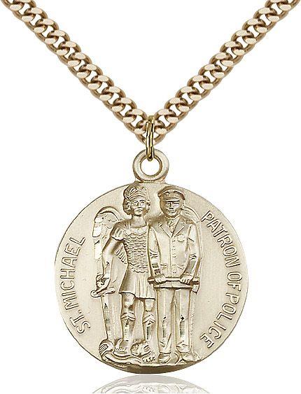 Saint Michael the Archangel round medal 56802, Gold Filled