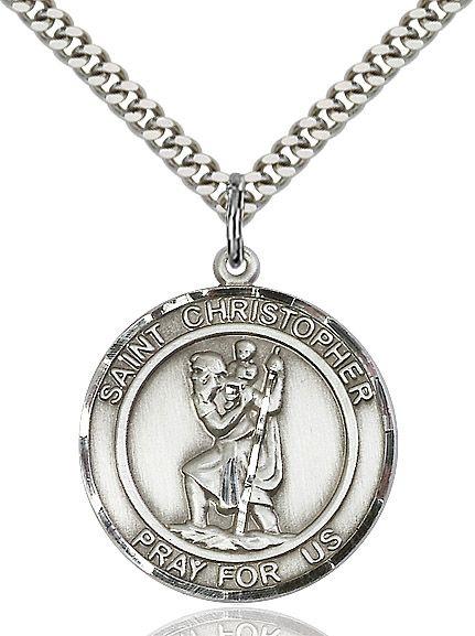 Saint Christopher round medal S022RD4, Pewter