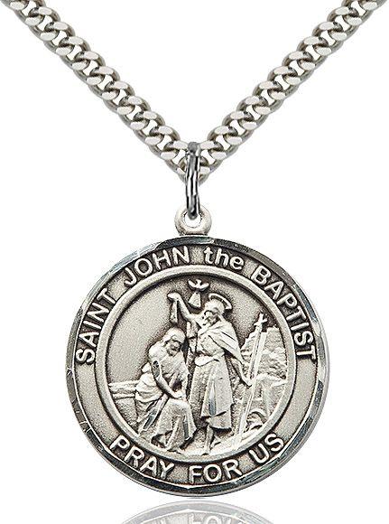 Saint John the Baptist round medal S054RD4, Pewter