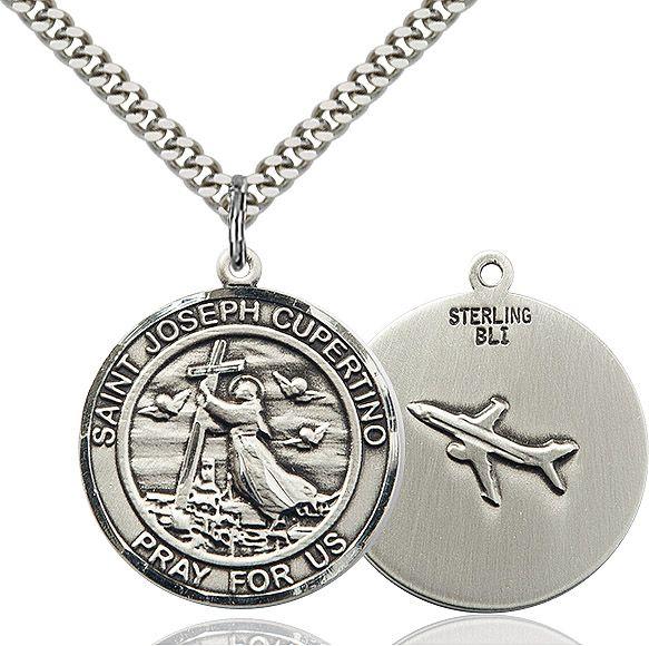 Saint Joseph of Cupertino round medal S057RD4, Pewter