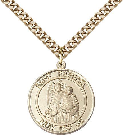 Saint Raphael the Archangel round medal S092RD2, Gold Filled