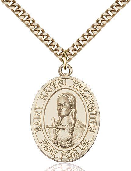 Saint Kateri Tekakwitha medal S4382, Gold Filled