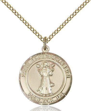 Saint Francis of Assisi round medal, S036RD2, Gold Filled
