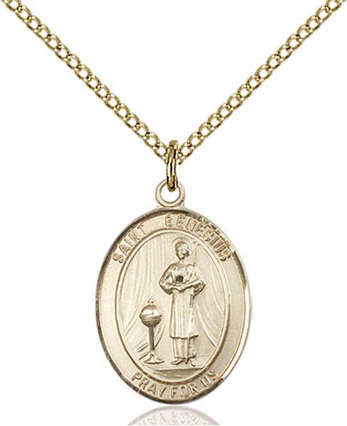Saint Genesius of Rome medal S0382, Gold Filled