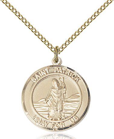 Saint Patrick round medal S084RD2, Gold Filled