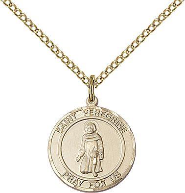 Saint Peregrine round medal S088RD2, Gold Filled