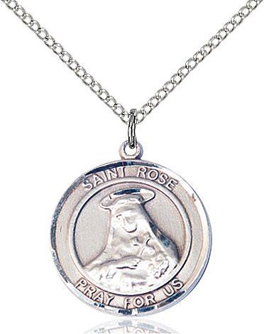 Saint Rose of Lima round medal S095RD1, Sterling Silver