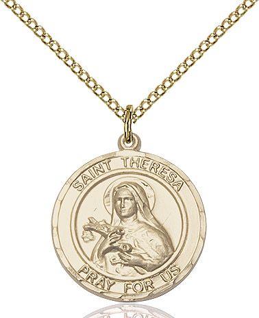 Saint Theresa round medal S106RD2, Gold Filled