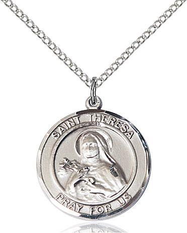 Saint Theresa round medal S106RD1, Sterling Silver