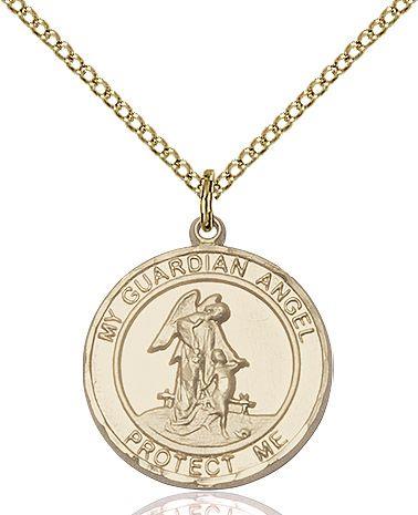 Guardian Angel with Child round medal S118RD2, Gold Filled