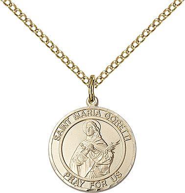 Saint Maria Goretti round medal S208RD2, Gold Filled