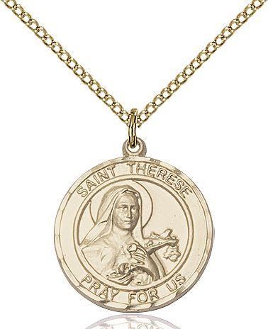 Saint Therese of Lisieux round medal S210RD2, Gold Filled