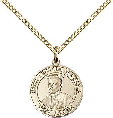 Saint Ignatius of Loyola round medal S214RD2, Gold Filled