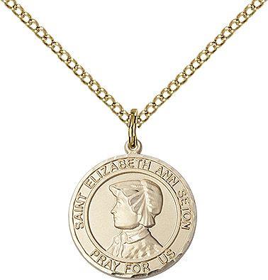 Saint Elizabeth Ann Seton round medal S224RD2, Gold Filled
