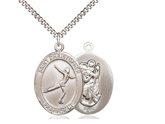 Figure Skating with Saint Christopher medal S1391, Sterling Silver