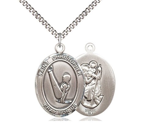 Gymnastics with Saint Christopher medal S1424, Pewter