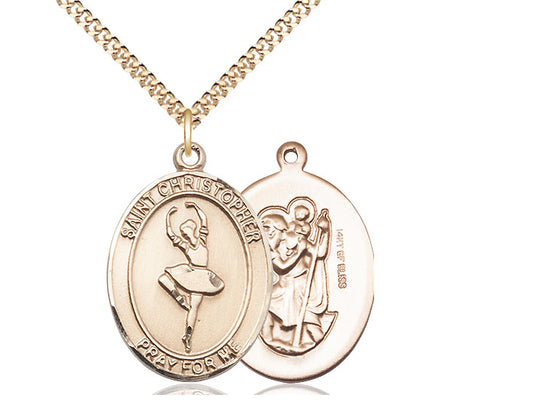 Dance with Saint Christopher medal S1432, Gold Filled