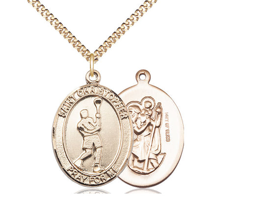 Lacrosse with Saint Christopher medal S1442, Gold Filled
