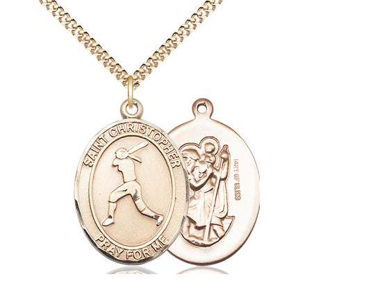 Softball with Saint Christopher medal S1452, Gold Filled