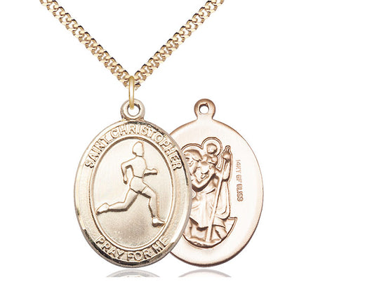Track & Field with Saint Christopher medal S1492, Gold Filled