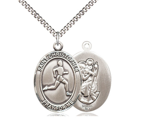 Track & Field with Saint Christopher medal S1491, Sterling Silver