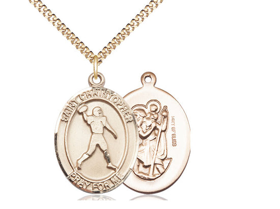 Football with Saint Christopher medal S1512, Gold Filled