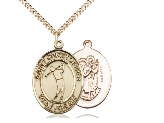 Golf with Saint Christopher medal S1522, Gold Filled